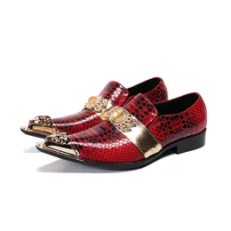 Oryginalna czerwono nowa skórzana sukienka modowa metalowa palca crystal impreza ślubna buty plus size Business Oxford Shoe 65752