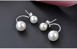 Wholesale-high quality fashion luxury classic designer double sided pearl S925 sterling silver stud earrings for woman