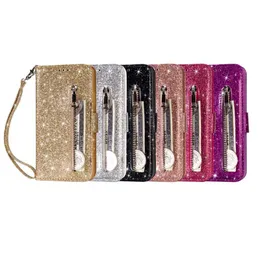 Zipper Glitter Flip Wallet Strap Bling Card Photo Leather Case for Samsung S20 PLUS S20 Ultra A51 A71 A10 A20 A30 A50 A70 A20E NOTE10 PLUS