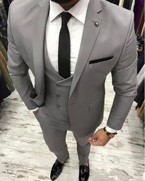High Quality One Button Light Grey Groom Tuxedos Notch Lapel Groomsmen Best Man Suits Mens Wedding Suits (Jacket+Pants+Vest+Tie) 4255