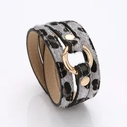 Hot Mode-sieraden PU lederen armband Multilayer Wrapped Leopard Horsehair PU Bangle Bracelet S814