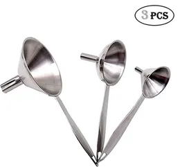 Stainless Steel Mini Funnels for Transferring of Liquid Fluid Dry Ingredients With Long Handles & Detachable Ring Holder Set of 3