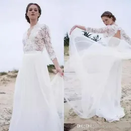 Newest V-Neck Wedding Dresses Sexy Open Back Long Sleeves Formal Long Bridal Gowns Beach Vintage Robe De Marriage Vestidos De Marriage
