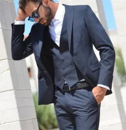 Najnowsze Design Dwa Przyciski Navy Blue Wedding Men Suits Peak Lapel Three Pieces Business Groom Tuxedos (Kurtka + Spodnie + Kamizelka + Kierunek) W1111
