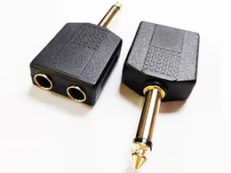 Złoto Plated Audio Connectors, 6,35mm Mono Męski do Dual 6.35 Kobieta Jack Splitter Adapter / 10szt