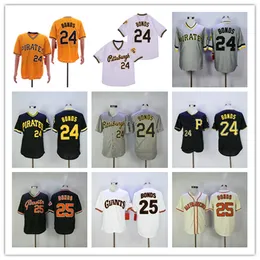 Günstige Vintage Baseball 24 25 Barry Bonds Jersey Sticthed Team Nadelstreifen Schwarz Gelb Creme Weiß Home Away Shirt Gut