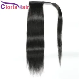 Magic Paste Ponytail Extensions Clip In Straight Malaysian Virgin Human Hair Ponytails Wrap Around For Black Women Natural Ponytail Hairpiece