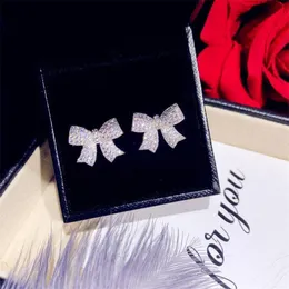 Korean Sweet Cute Brand New Fashion Jewelry 925 Sterling Silver Pave White Sapphire CZ Diamond Gemstones Party Women Stud Bow Earring