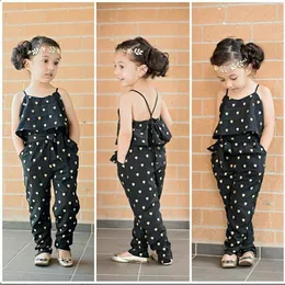 Barnflickor Rompers Casual Jumpsuits Sling Clothing Set Romper Baby Lovely Heart-Shaped Jumpsuit Cargo Pants Bodysuits Baby Clothing Children Outfit