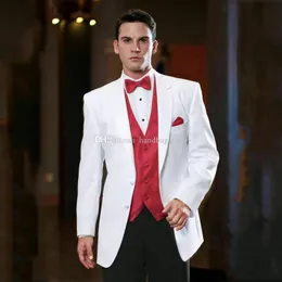 Popular dois botões Noivo Branco TuxeDos Notch Groomsmen Mens Ternos Casamento / Prom / Jantar Blazer (jaqueta + calça + colete + gravata) K286