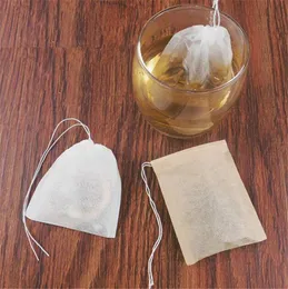 100 st / lot Tea Filter Väskor Naturligt Träpapper Tea Väska Engång Tea Infuser Tom väska med dragsko för örter Kaffe