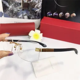 hurtownie nowy projektant mody optyczne okulary bezramkowe 8101027 retro przezroczyste soczewki drewniane nogi prosty styl biznesowy najwyższa jakość