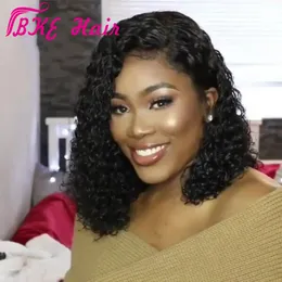 Afro Kinky Curly Simulation Human Hair Wigs Natural Color Bleached Knots 13x4 Lace Front Wigs With Baby Hair short bob Wigs