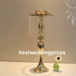 Nowy styl Gold Crystal Tall Flower Stand Wases Centerpieces na wesele Stół Best0834