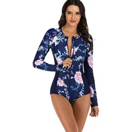 Surfing Swimsuits Dla Kobiet Długi Rękaw Ladies One Piece Swimsuit Drukuj Kwiatowy Rash Guard Brazylijski Bikini Push UP 2019 Swimwear