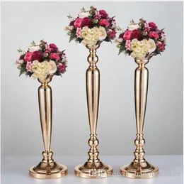 10 pcs 50cm Classic Metal Golden Candle Holders Bröllopsbord Vägledningshändelse Party Centerpiece Flower Vase Rack Heminredning