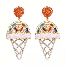 Wholesale-cream dangle earrings for women luxury beads colorful bling diamond heart dangling earrings fashion new iced out jewelry gifts