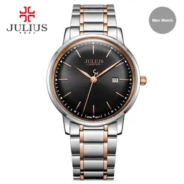 Julius varumärke rostfritt stålklocka Ultra Thin 8mm män 30 m vattentät armbandsur Auto Datum Limited Edition Whatch Montre JAL-040266Q