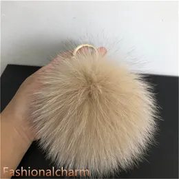 13cm/5"-Khaki Real Fox Fur Ball Pompom Handbag Keychain Pendant Keyring Tassels Gift