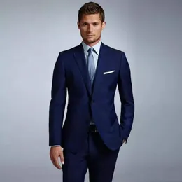 Nowy Najnowszy Design Dwa Przyciski Blue Wedding Groom Tuxedos Notch Lapel Groomsmen Mężczyźni Garnitury Prom Blazer (kurtka + spodnie + krawat) 095