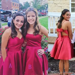 Sexy Simple Red Short Mini Homecoming Dresses For Juniors A Line Sweetheart Satin Knee Length Ruffles Cocktail Prom Gowns