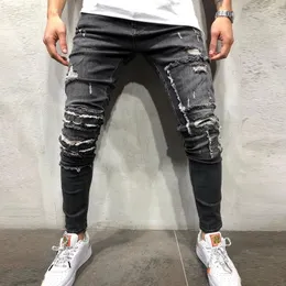 Wenyujh 2019 Nowe męskie Ripped Skinny Denim Zipper Slim Fit Stretch Biker Jeans Spodnie z otworami Pełna długość Dżinsy z kieszeniami