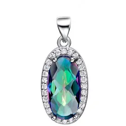 10st Luckyshine Utmärkt Shine Oval Multi-Color Natural Mystic Topaz Gems Silver Zicon Pendants Halsband Semester Bröllopsfest