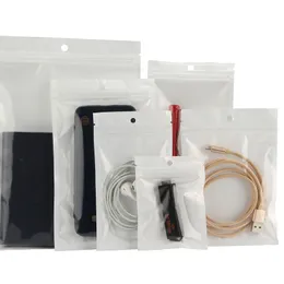 1000pcs Clear + White Pearl Plastic Poly Opp Packing Zipper Zip Lock Retail Paket Smycken Mat PVC Plastpåse Många storlek finns tillgängliga