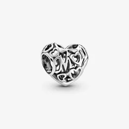 Ny ankomst 100% 925 Sterling Silver Openwork Mum Heart Charm Fit Original European Charm Bracelet Mode Smycken Tillbehör