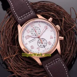 Ny 43mm Limited Edition Chronograph White Dial IW387805 IW387806 Miyota Quartz Mens Watch Stopwatch Rose Gold Case Leather Strap Klockor