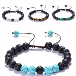 New 8mm Turquoise Volcanic Stone Bracelet Lava Rock Weave Adjustable Essential Oil Diffuser Bracelet Jewelry
