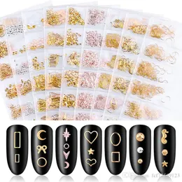 Tamax Mieszane 6 Stylami / Torba 3D Gold Metal Rivets Studki Okrągłe zwierząt Księżyc Dekoracja Nails Shell Sticker Manicure DIY Akcesoria