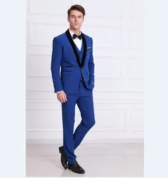 Slim Fit One Button Royal Blue Wedding Groom Tuxedos Shawl Lapel Groomsmen Men Suits Prom Blazer (Jacket+Pants+Vest+Tie) NO:1959