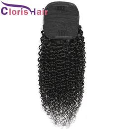 Drawstring Human Hair Ponytails Kinky Curly Brazilian Virgin Clip On Extensions Med Clips In För Black Women Natural Curls Justerbar Ponny Tail