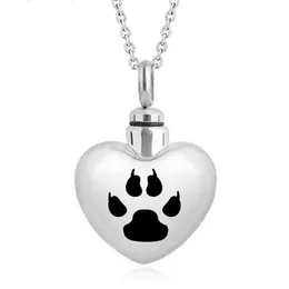 Moda Proste Małe Serce Paw Print Cremation Biżuteria Ze Stali Nierdzewnej Biżuteria Pet Ash Urn Necklace Memorial Pamiątka