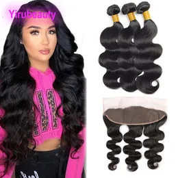 Brazilian Virgin Hair 3 Bundles With 13X4 Lace Frontal Body Wave Pre Plucked Hair Extensions 13 By 4 Frontal Baby Hairs