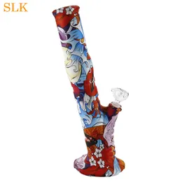 14" Printed thick silicone bong kits beaker design silicone smoking water pipes glass bubbler unbreakable shisha hookah glass pot dab rig