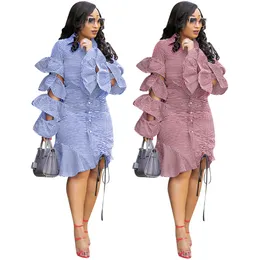 Summer Dresses stripe Printed Casual Shirt Dress Women Button Up Long Sleeve Sexy Beach Dress Spring Blouse Robe womens clothing