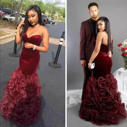 Sexig Burgundy Mermaid South African Black Girls Prom Dress Sweetheart Lång Formell Pageant Evening Party Gown Plus Storlek