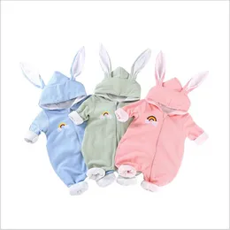 Macacões de bebê meninos com capuz coelho orelha jumpsuits kids designer roupas infantil manga longa bodysuits algodão onesie macacão subir roupas b6032