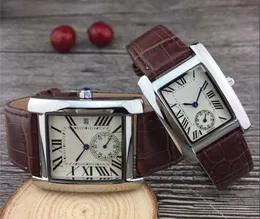 Rectangle Italy Couple Luxury table women men watches Leather strap Gold Quartz Classic Wrist watch for Ladies Valentine gift301J