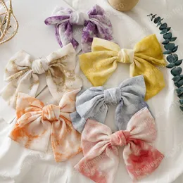 Stora Bow Vintage Tie-Dye Barrettes Två Layer Oversize Bow Hair Clip Ponytail Vår Hårpinne Hår Tillbehör Kvinnor Hårgrepp