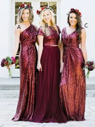 Burgundy Sequins Bridesmaid Dresses with Mixed orders Pleats Formal Wedding Guest Gowns Evening Dress Full Length Navy Blue Rose Gold BD9065