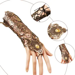 Fashion- Steampunk stil spets fingerlösa långa handskar spetsar ihålig kedja sommar skidbeständig goth fest