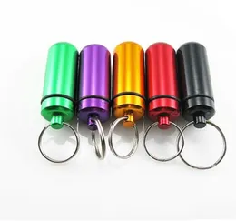 Hot New 6 Färg Vattentät Aluminium Medicin Piller Box Case Bottle Cache Holder Keychain Container Pill Bottle Fodraler WCW195