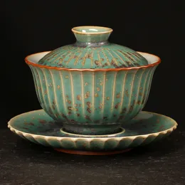 Glaze Vintage Kiln Изменение Gaiwan 100 мл зеленые керамические миски с крышкой Big Master Pu'er Tureen Tea Cup Accessories