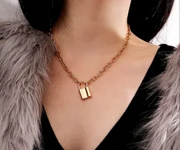 Złoto Silver Color Kłódki Naszyjnik Naszyjnik Nowy Rolo Kabel Łańcuch Naszyjnik Kołnierz Ras du Cou Collier Femme Kobiety