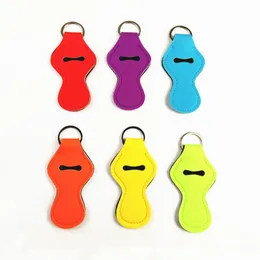 Blank Key Lily Mini Neopren Keychain Solid Color Chapstick Cover Holder Nyckelkedja Lip Gross Chapsticks Wrap Key Ring Sleeve Charms M1113
