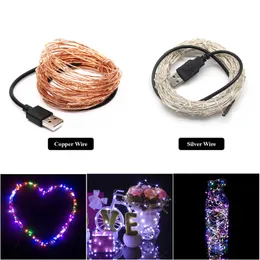 USB LED String Light 10 M 100leds Sliver Long Life 5 V Boże Narodzenie święto Wedding Party Decor Festival Fairy Lampa
