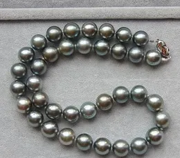 Envío Gratis redondo clásico 11-12mm gris plata collar de perlas 18inch925s